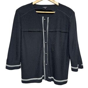 MISOOK Textured Knit Button Front Cardigan Womens L Black 3/4 Sleeve Preppy Chic